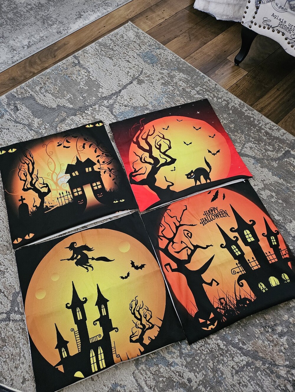 Halloween Decorative Pillow Covers - Orange Black Spooky Moon Scenes